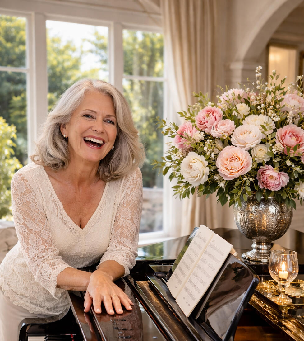 Blumen, Kerzen, Familienfotos - einfach alles sieht wunderschön neben einem Flügel aus